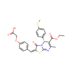 CCOC(=O)C1=C(C)N=c2s/c(=C/c3ccc(OCC(=O)O)cc3)c(=O)n2[C@@H]1c1ccc(SC)cc1 ZINC000064754757