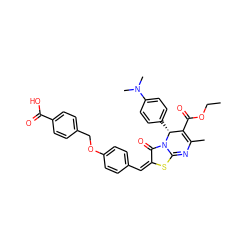 CCOC(=O)C1=C(C)N=c2s/c(=C/c3ccc(OCc4ccc(C(=O)O)cc4)cc3)c(=O)n2[C@@H]1c1ccc(N(C)C)cc1 ZINC000008450446