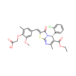 CCOC(=O)C1=C(C)N=c2s/c(=C\c3cc(C)c(OCC(=O)O)c(OC)c3)c(=O)n2[C@@H]1c1ccccc1Cl ZINC000066104417