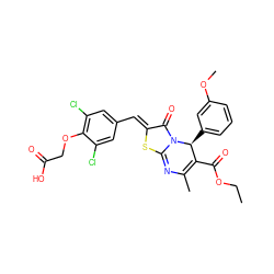 CCOC(=O)C1=C(C)N=c2s/c(=C\c3cc(Cl)c(OCC(=O)O)c(Cl)c3)c(=O)n2[C@H]1c1cccc(OC)c1 ZINC000002174537