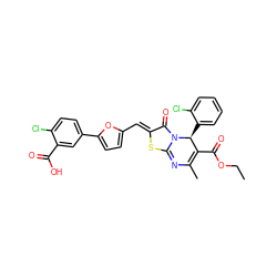 CCOC(=O)C1=C(C)N=c2s/c(=C\c3ccc(-c4ccc(Cl)c(C(=O)O)c4)o3)c(=O)n2[C@H]1c1ccccc1Cl ZINC000002921127