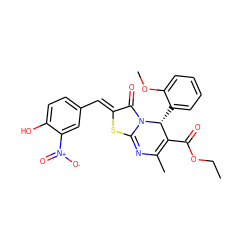 CCOC(=O)C1=C(C)N=c2s/c(=C\c3ccc(O)c([N+](=O)[O-])c3)c(=O)n2[C@@H]1c1ccccc1OC ZINC000013154511