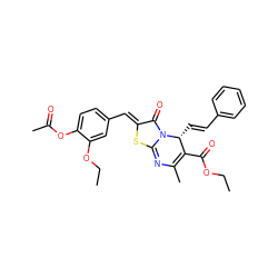 CCOC(=O)C1=C(C)N=c2s/c(=C\c3ccc(OC(C)=O)c(OCC)c3)c(=O)n2[C@@H]1/C=C/c1ccccc1 ZINC000002058565