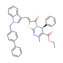 CCOC(=O)C1=C(C)N=c2s/c(=C\c3cn(Cc4ccc(-c5ccccc5)cc4)c4ccccc34)c(=O)n2[C@H]1c1ccccc1 ZINC000653882893