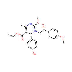 CCOC(=O)C1=C(C)N[C@H](OC)N(CC(=O)c2ccc(OC)cc2)[C@@H]1c1ccc(O)cc1 ZINC000043066089