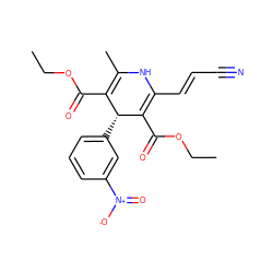 CCOC(=O)C1=C(C)NC(/C=C/C#N)=C(C(=O)OCC)[C@@H]1c1cccc([N+](=O)[O-])c1 ZINC000049783981