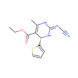 CCOC(=O)C1=C(C)NC(=NC#N)N[C@@H]1c1cccs1 ZINC001772630602