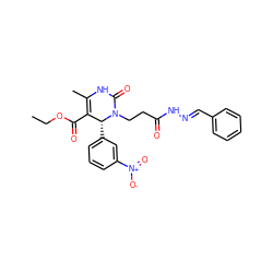 CCOC(=O)C1=C(C)NC(=O)N(CCC(=O)N/N=C/c2ccccc2)[C@@H]1c1cccc([N+](=O)[O-])c1 ZINC001772575040