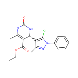 CCOC(=O)C1=C(C)NC(=O)N[C@@H]1c1c(C)nn(-c2ccccc2)c1Cl ZINC000004144763