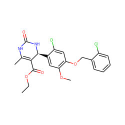 CCOC(=O)C1=C(C)NC(=O)N[C@H]1c1cc(OC)c(OCc2ccccc2Cl)cc1Cl ZINC000001122931