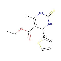 CCOC(=O)C1=C(C)NC(=S)N[C@@H]1c1cccs1 ZINC000100394252