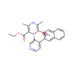 CCOC(=O)C1=C(C)NC(C)=C(C#N)[C@@H]1c1cnccc1-c1ccc2ccccc2c1 ZINC000136935801