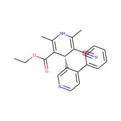 CCOC(=O)C1=C(C)NC(C)=C(C#N)[C@@H]1c1cnccc1-c1ccccc1 ZINC000139542851