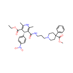 CCOC(=O)C1=C(C)NC(C)=C(C(=O)NCCCN2CCC(C(=O)OC)(c3ccccc3)CC2)[C@@H]1c1ccc([N+](=O)[O-])cc1 ZINC000103287558