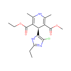 CCOC(=O)C1=C(C)NC(C)=C(C(=O)OC)[C@H]1c1[nH]c(CC)nc1Cl ZINC000103288615