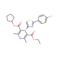 CCOC(=O)C1=C(C)NC(C)=C(C(=O)OC2CCCC2)[C@@H]1c1csc(-c2ccc(Cl)cc2)n1 ZINC000103279256