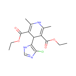 CCOC(=O)C1=C(C)NC(C)=C(C(=O)OCC)C1c1[nH]cnc1Cl ZINC000103174939