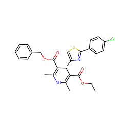 CCOC(=O)C1=C(C)NC(C)=C(C(=O)OCc2ccccc2)[C@@H]1c1csc(-c2ccc(Cl)cc2)n1 ZINC000103275090