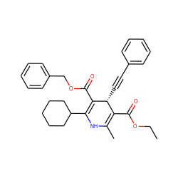 CCOC(=O)C1=C(C)NC(C2CCCCC2)=C(C(=O)OCc2ccccc2)[C@@H]1C#Cc1ccccc1 ZINC000026955983