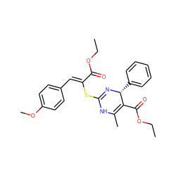 CCOC(=O)C1=C(C)NC(S/C(=C\c2ccc(OC)cc2)C(=O)OCC)=N[C@@H]1c1ccccc1 ZINC000103275775