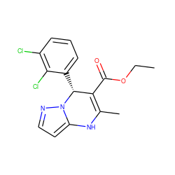 CCOC(=O)C1=C(C)Nc2ccnn2[C@@H]1c1cccc(Cl)c1Cl ZINC000026744798