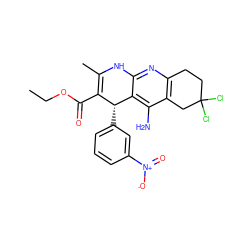 CCOC(=O)C1=C(C)Nc2nc3c(c(N)c2[C@@H]1c1cccc([N+](=O)[O-])c1)CC(Cl)(Cl)CC3 ZINC000206137946