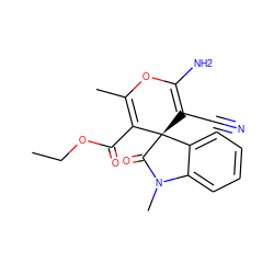 CCOC(=O)C1=C(C)OC(N)=C(C#N)[C@@]12C(=O)N(C)c1ccccc12 ZINC000000089388