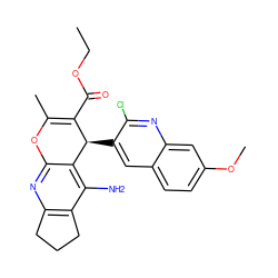 CCOC(=O)C1=C(C)Oc2nc3c(c(N)c2[C@@H]1c1cc2ccc(OC)cc2nc1Cl)CCC3 ZINC000169414402