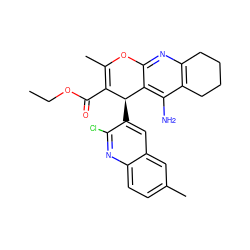 CCOC(=O)C1=C(C)Oc2nc3c(c(N)c2[C@H]1c1cc2cc(C)ccc2nc1Cl)CCCC3 ZINC000653907637