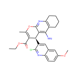 CCOC(=O)C1=C(C)Oc2nc3c(c(N)c2[C@H]1c1cc2cc(OC)ccc2nc1Cl)CCCC3 ZINC000653907581