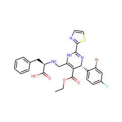 CCOC(=O)C1=C(CN[C@H](Cc2ccccc2)C(=O)O)NC(c2nccs2)=N[C@@H]1c1ccc(F)cc1Br ZINC001772647612