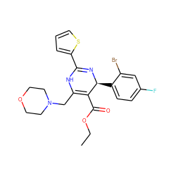 CCOC(=O)C1=C(CN2CCOCC2)NC(c2cccs2)=N[C@H]1c1ccc(F)cc1Br ZINC001772576810