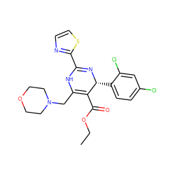 CCOC(=O)C1=C(CN2CCOCC2)NC(c2nccs2)=N[C@@H]1c1ccc(Cl)cc1Cl ZINC001772639758