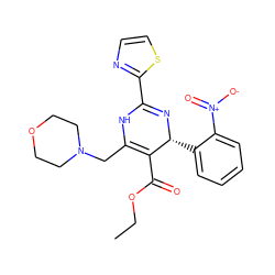 CCOC(=O)C1=C(CN2CCOCC2)NC(c2nccs2)=N[C@@H]1c1ccccc1[N+](=O)[O-] ZINC001772639412