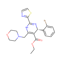 CCOC(=O)C1=C(CN2CCOCC2)NC(c2nccs2)=N[C@@H]1c1ccccc1Br ZINC000141341692