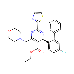 CCOC(=O)C1=C(CN2CCOCC2)NC(c2nccs2)=N[C@H]1c1ccc(F)cc1-c1ccccc1 ZINC001772621212