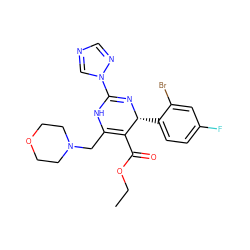 CCOC(=O)C1=C(CN2CCOCC2)NC(n2cncn2)=N[C@@H]1c1ccc(F)cc1Br ZINC000212353520