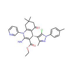 CCOC(=O)C1=C(N)N(c2cccnc2)C2=C(C(=O)CC(C)(C)C2)[C@@H]1c1c(C)nn(-c2ccc(C)cc2)c1Cl ZINC000169310642