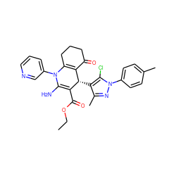 CCOC(=O)C1=C(N)N(c2cccnc2)C2=C(C(=O)CCC2)[C@@H]1c1c(C)nn(-c2ccc(C)cc2)c1Cl ZINC000169310636