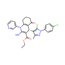 CCOC(=O)C1=C(N)N(c2cccnc2)C2=C(C(=O)CCC2)[C@@H]1c1c(C)nn(-c2ccc(Cl)cc2)c1Cl ZINC000169310638