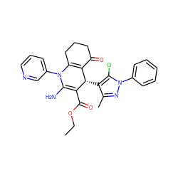 CCOC(=O)C1=C(N)N(c2cccnc2)C2=C(C(=O)CCC2)[C@@H]1c1c(C)nn(-c2ccccc2)c1Cl ZINC000169310633