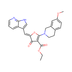 CCOC(=O)C1=C(N2CCc3ccc(OC)cc3C2)O/C(=C\c2c[nH]c3ncccc23)C1=O ZINC000169702616