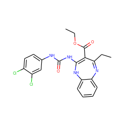 CCOC(=O)C1=C(NC(=O)Nc2ccc(Cl)c(Cl)c2)Nc2ccccc2N=C1CC ZINC000101708035