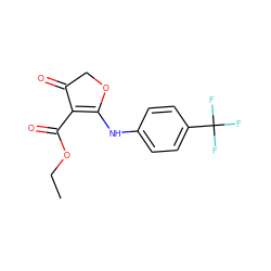 CCOC(=O)C1=C(Nc2ccc(C(F)(F)F)cc2)OCC1=O ZINC000101701002