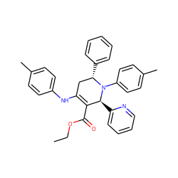 CCOC(=O)C1=C(Nc2ccc(C)cc2)C[C@H](c2ccccc2)N(c2ccc(C)cc2)[C@H]1c1ccccn1 ZINC000653810925