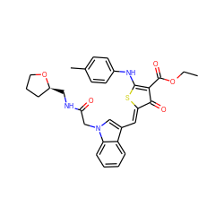 CCOC(=O)C1=C(Nc2ccc(C)cc2)S/C(=C\c2cn(CC(=O)NC[C@H]3CCCO3)c3ccccc23)C1=O ZINC000000664655