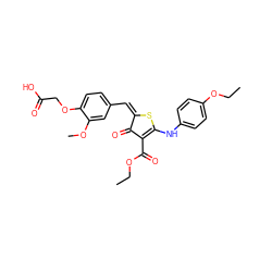 CCOC(=O)C1=C(Nc2ccc(OCC)cc2)S/C(=C/c2ccc(OCC(=O)O)c(OC)c2)C1=O ZINC000103771366