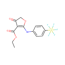 CCOC(=O)C1=C(Nc2ccc(S(F)(F)(F)(F)F)cc2)OCC1=O ZINC000101701008