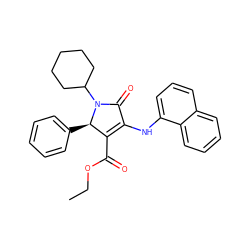 CCOC(=O)C1=C(Nc2cccc3ccccc23)C(=O)N(C2CCCCC2)[C@@H]1c1ccccc1 ZINC000084711627