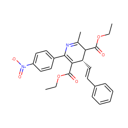 CCOC(=O)C1=C(c2ccc([N+](=O)[O-])cc2)N=C(C)C(C(=O)OCC)[C@@H]1/C=C/c1ccccc1 ZINC000027523248